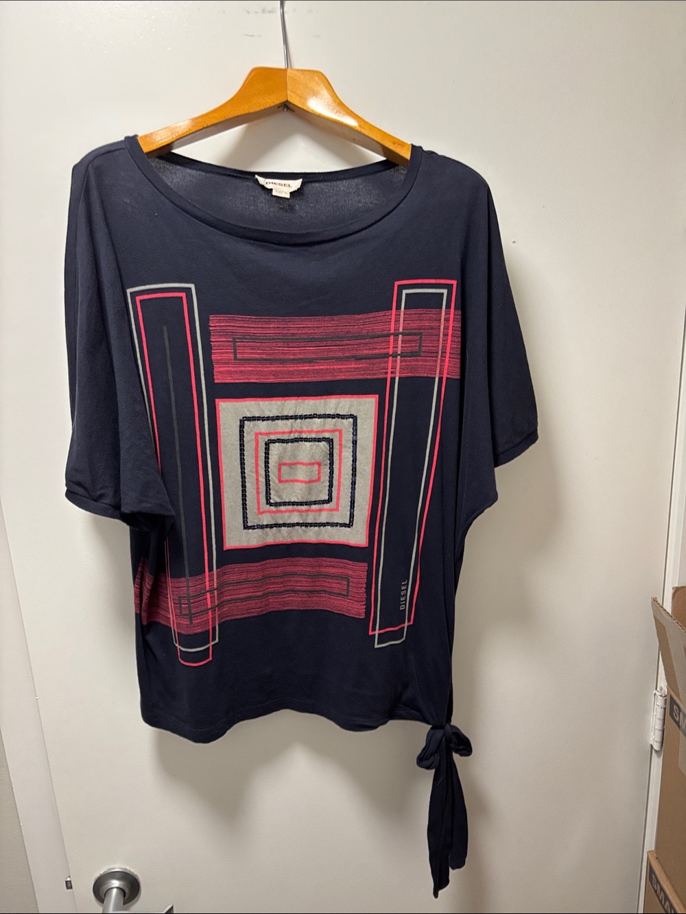 Navy and Pink Oversized T-Shirt with Sequence Details